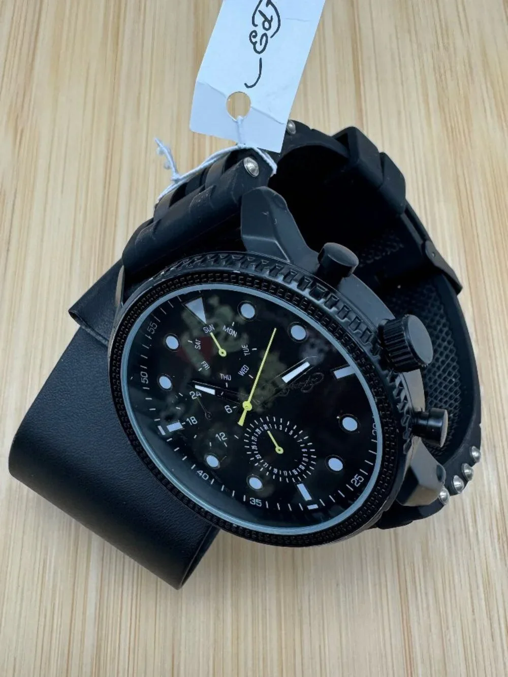 ED HARDY Men's Matte Black Watch with Round Face and Black Silicone Strap 50444